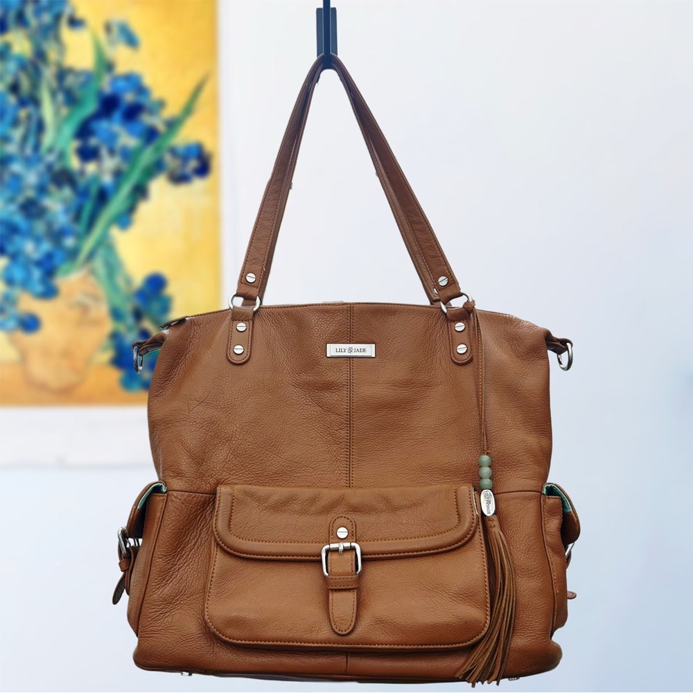 Lily Jade Convertible Meggan Bag Camel & Teal Diaper Bag/Purse